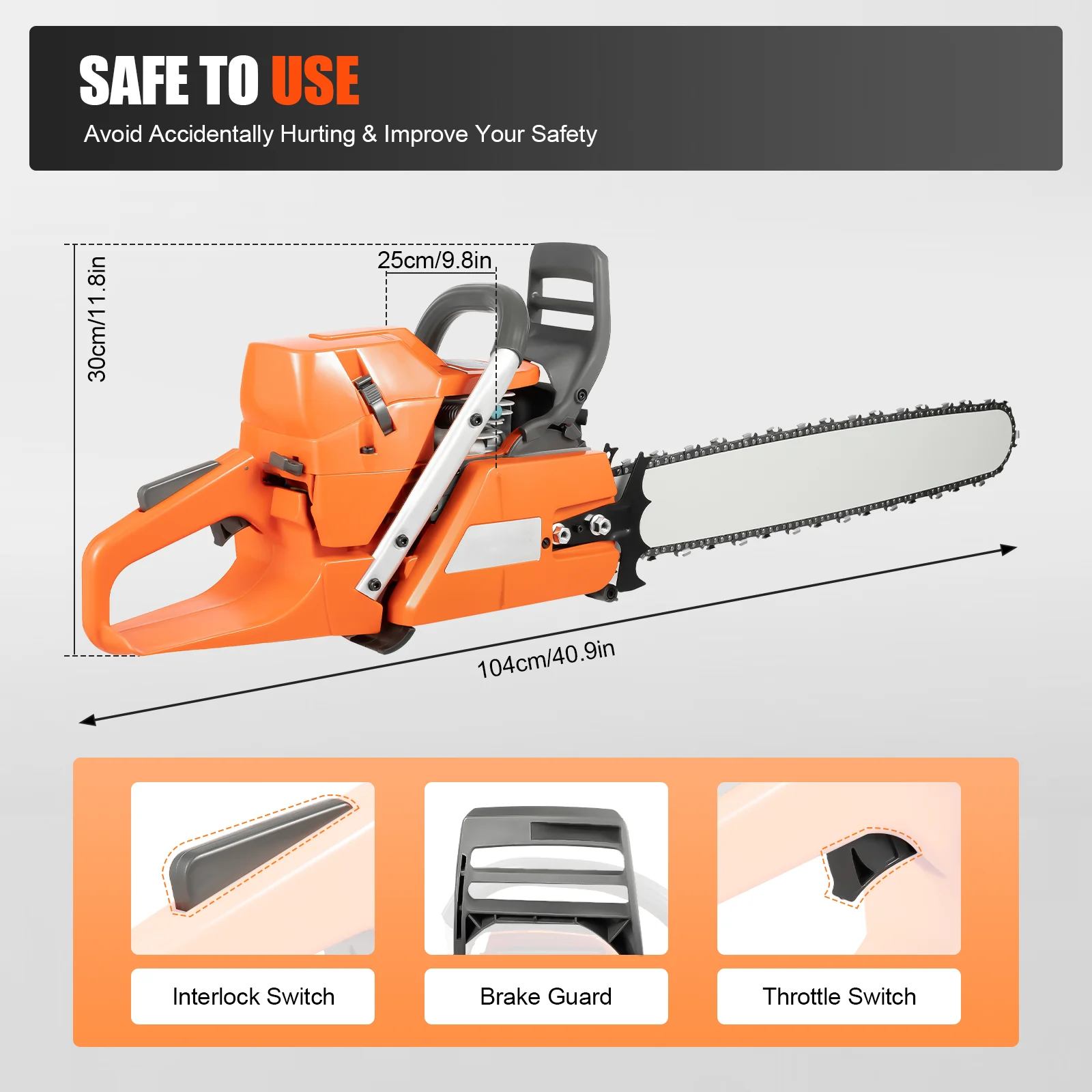 Gasoline Power Chain Saws 24 inch Guide Bar 2 Cycle 65/72cc Gas Chainsaw Farm Garden Cutting Wood Crankcase Hand Pull
