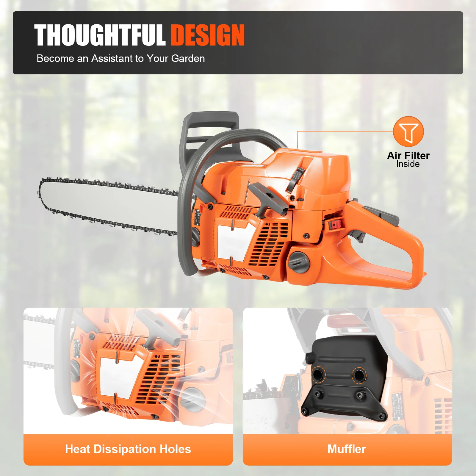 Gasoline Power Chain Saws 24 inch Guide Bar 2 Cycle 65/72cc Gas Chainsaw Farm Garden Cutting Wood Crankcase Hand Pull