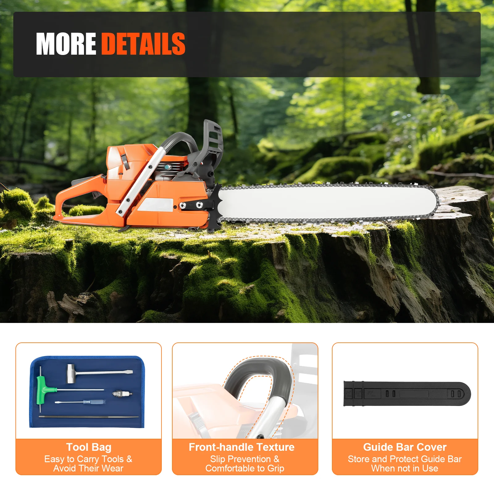 Gasoline Power Chain Saws 24 inch Guide Bar 2 Cycle 65/72cc Gas Chainsaw Farm Garden Cutting Wood Crankcase Hand Pull