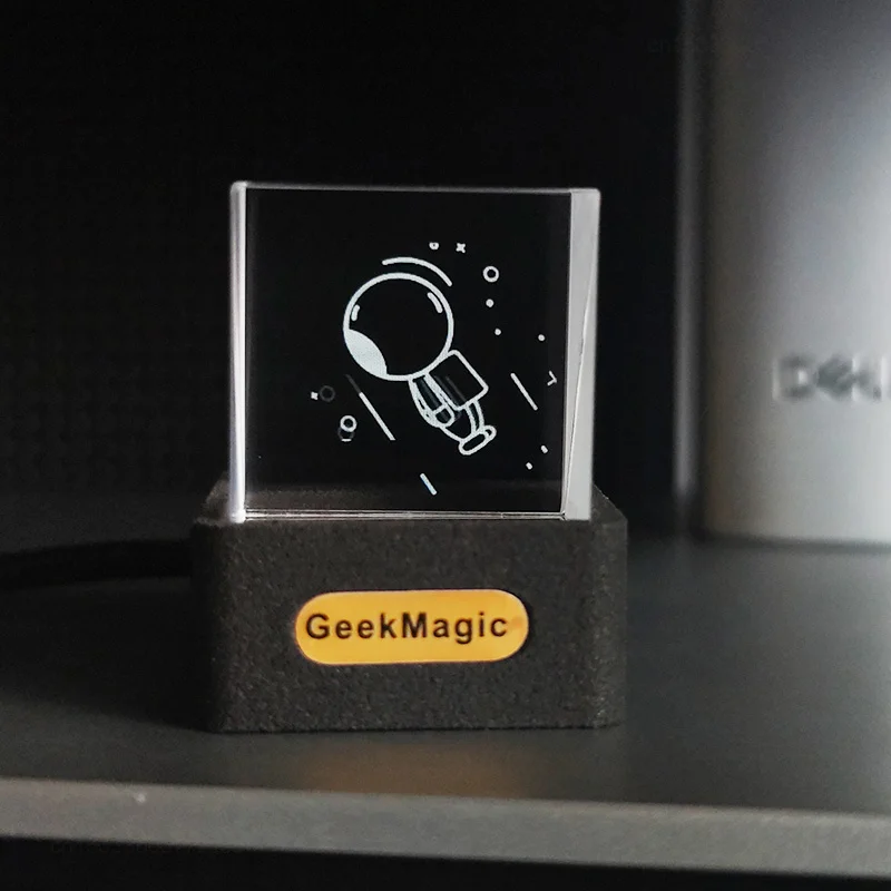 GeekMagic GIFTV Crystal Cube Photo Display Holographic Desktop Smart Weather Station Digital Clock with GIF Animations