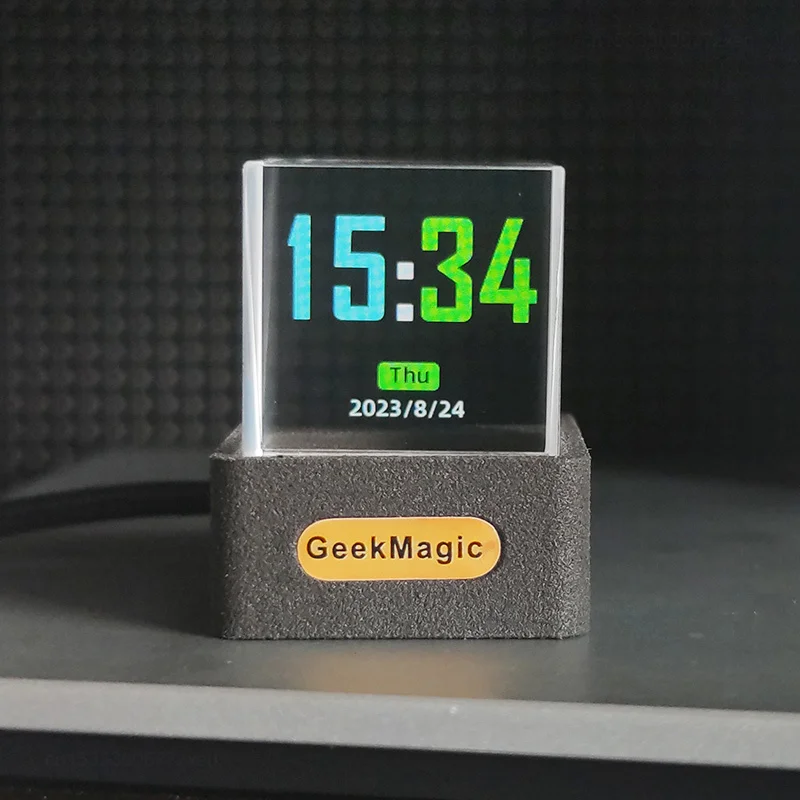 GeekMagic GIFTV Crystal Cube Photo Display Holographic Desktop Smart Weather Station Digital Clock with GIF Animations