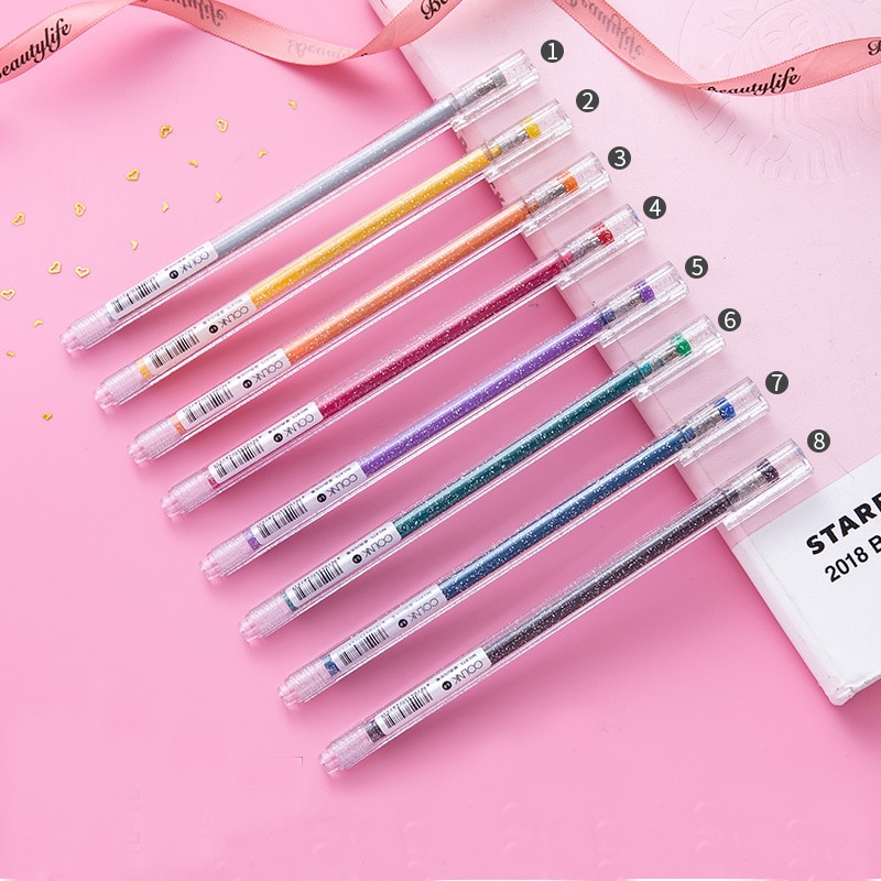 Gel Coloring Glitter Pen Set (8 Pcs)