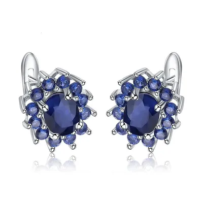 Gem's Ballet 1.89Ct Natural Blue Sapphire Earrings 925 Sterling Silver Gemstones Vintage Stud Earrings For Women Fine