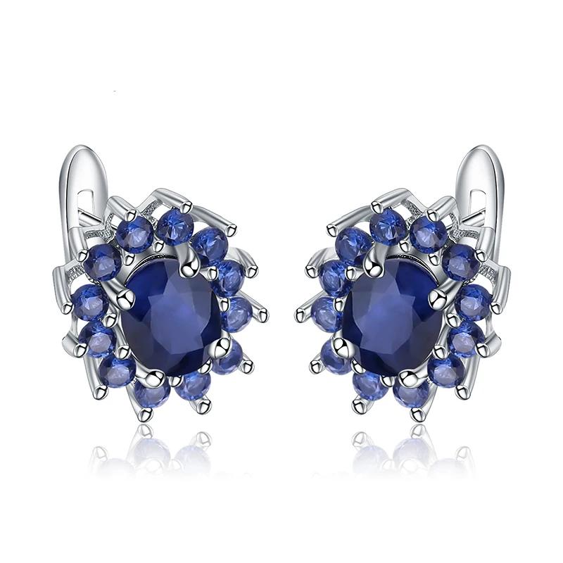 Gem's Ballet 1.89Ct Natural Blue Sapphire Earrings 925 Sterling Silver Gemstones Vintage Stud Earrings For Women Fine