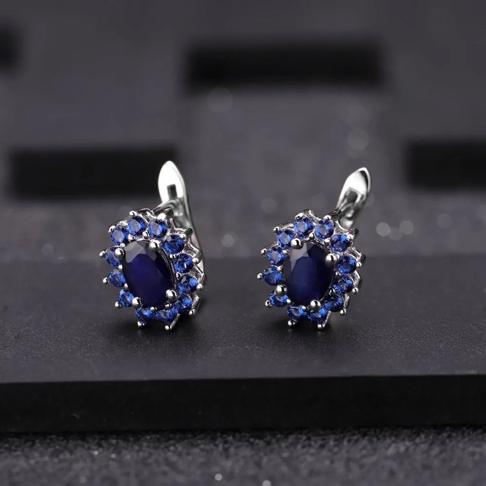Gem's Ballet 1.89Ct Natural Blue Sapphire Earrings 925 Sterling Silver Gemstones Vintage Stud Earrings For Women Fine