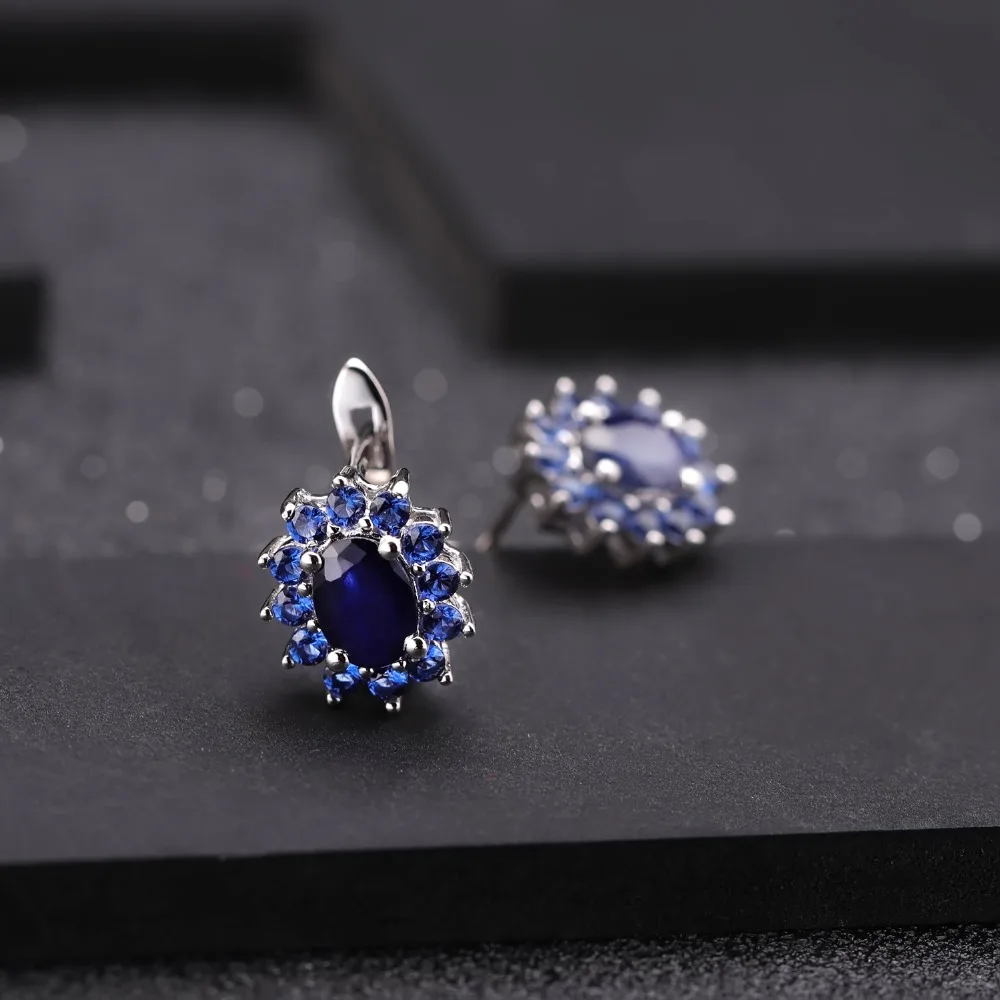 Gem's Ballet 1.89Ct Natural Blue Sapphire Earrings 925 Sterling Silver Gemstones Vintage Stud Earrings For Women Fine