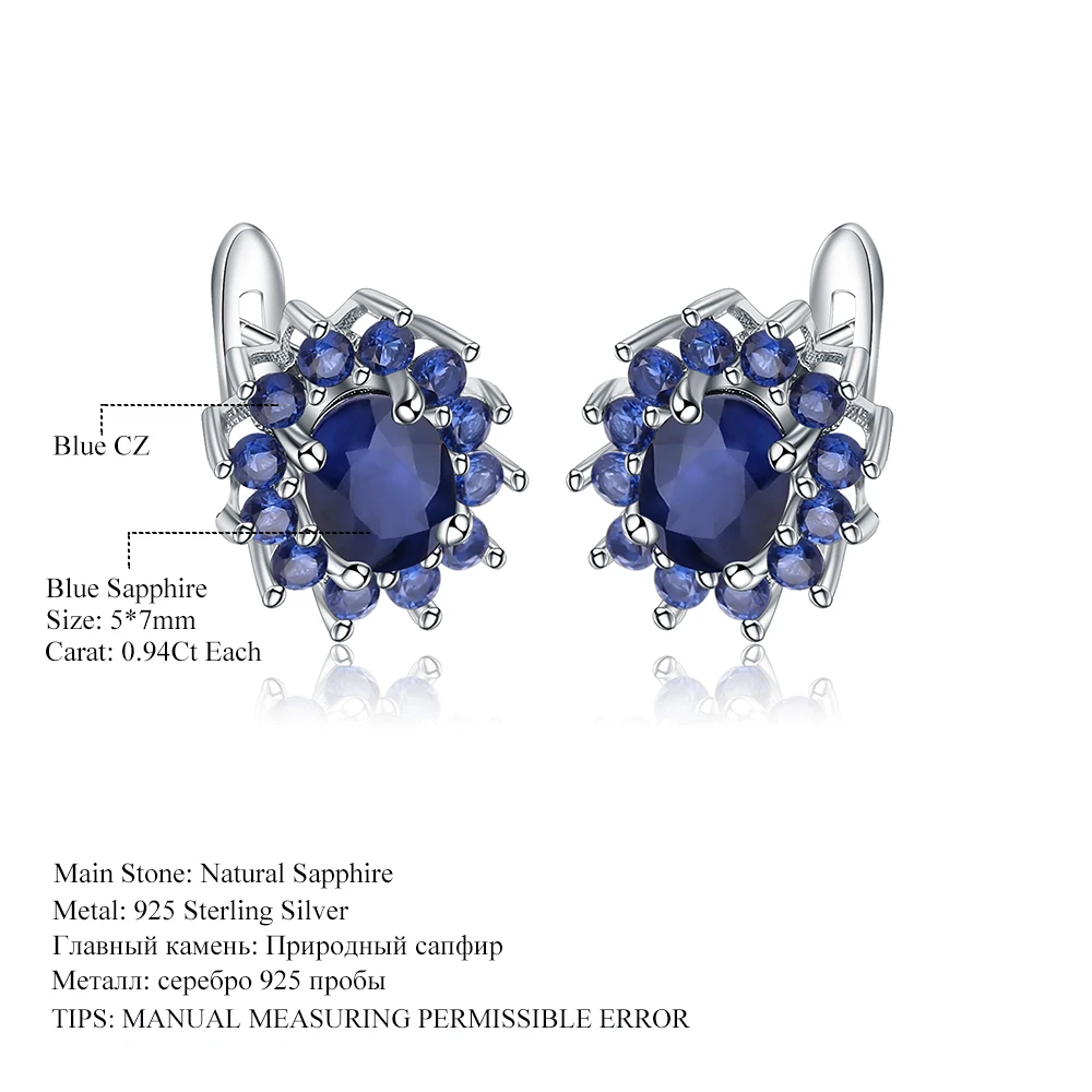 Gem's Ballet 1.89Ct Natural Blue Sapphire Earrings 925 Sterling Silver Gemstones Vintage Stud Earrings For Women Fine