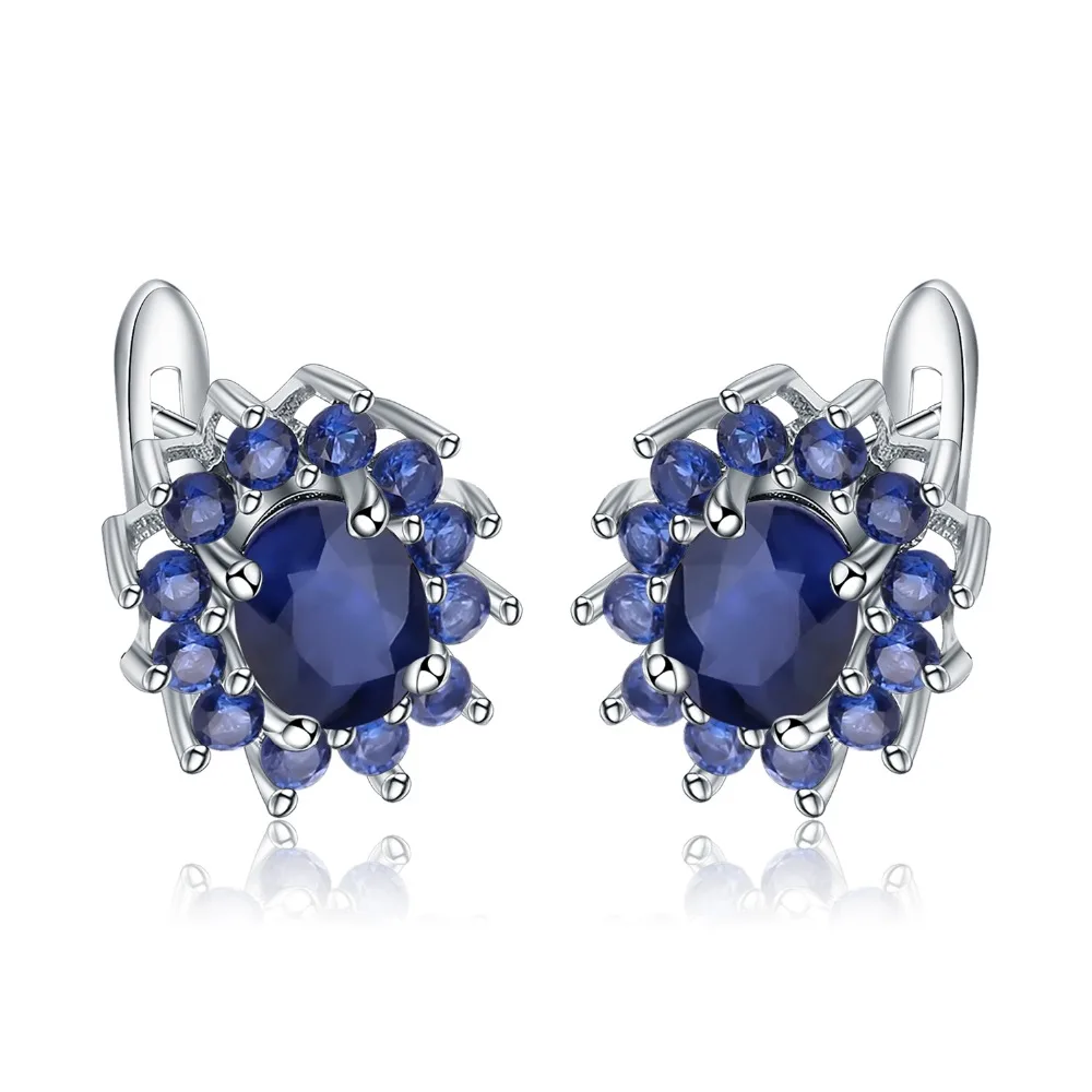 Gem's Ballet 1.89Ct Natural Blue Sapphire Earrings 925 Sterling Silver Gemstones Vintage Stud Earrings For Women Fine
