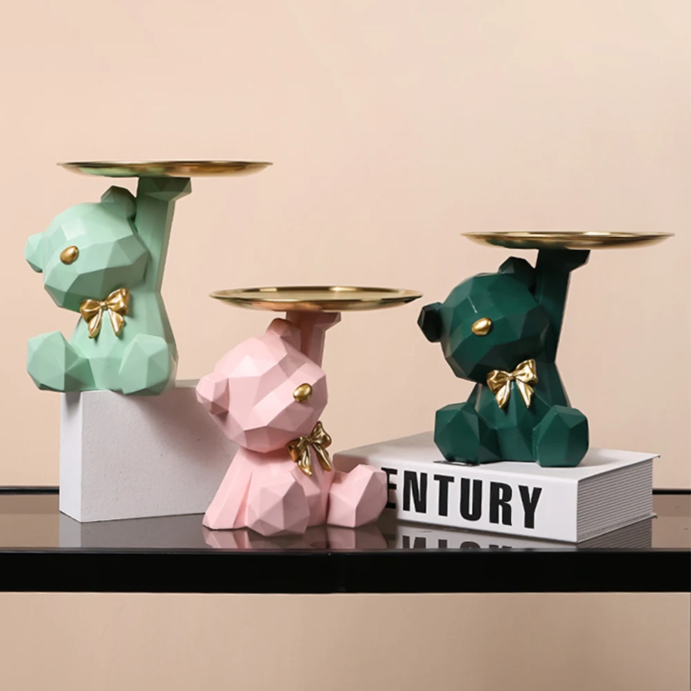 Geometric Bear Key Holder Figurine Entrance Crafts Resin Desk Decoration Candy Sundries Household Supplies for Home