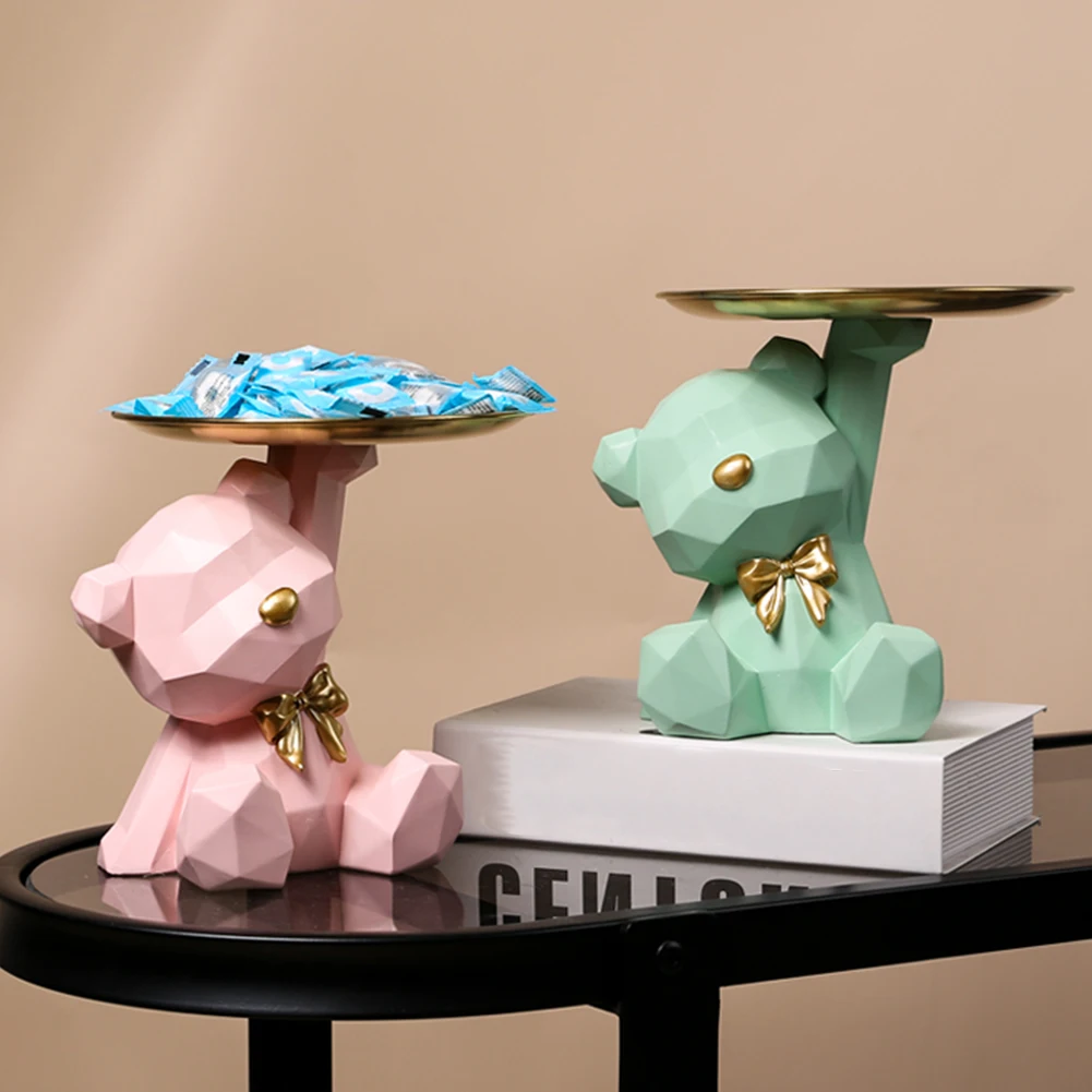 Geometric Bear Key Holder Figurine Entrance Crafts Resin Desk Decoration Candy Sundries Household Supplies for Home