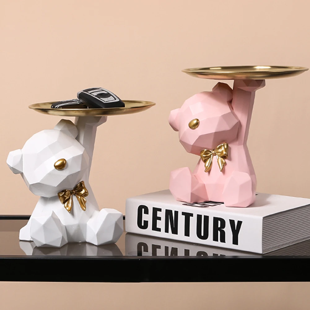 Geometric Bear Key Holder Figurine Entrance Crafts Resin Desk Decoration Candy Sundries Household Supplies for Home