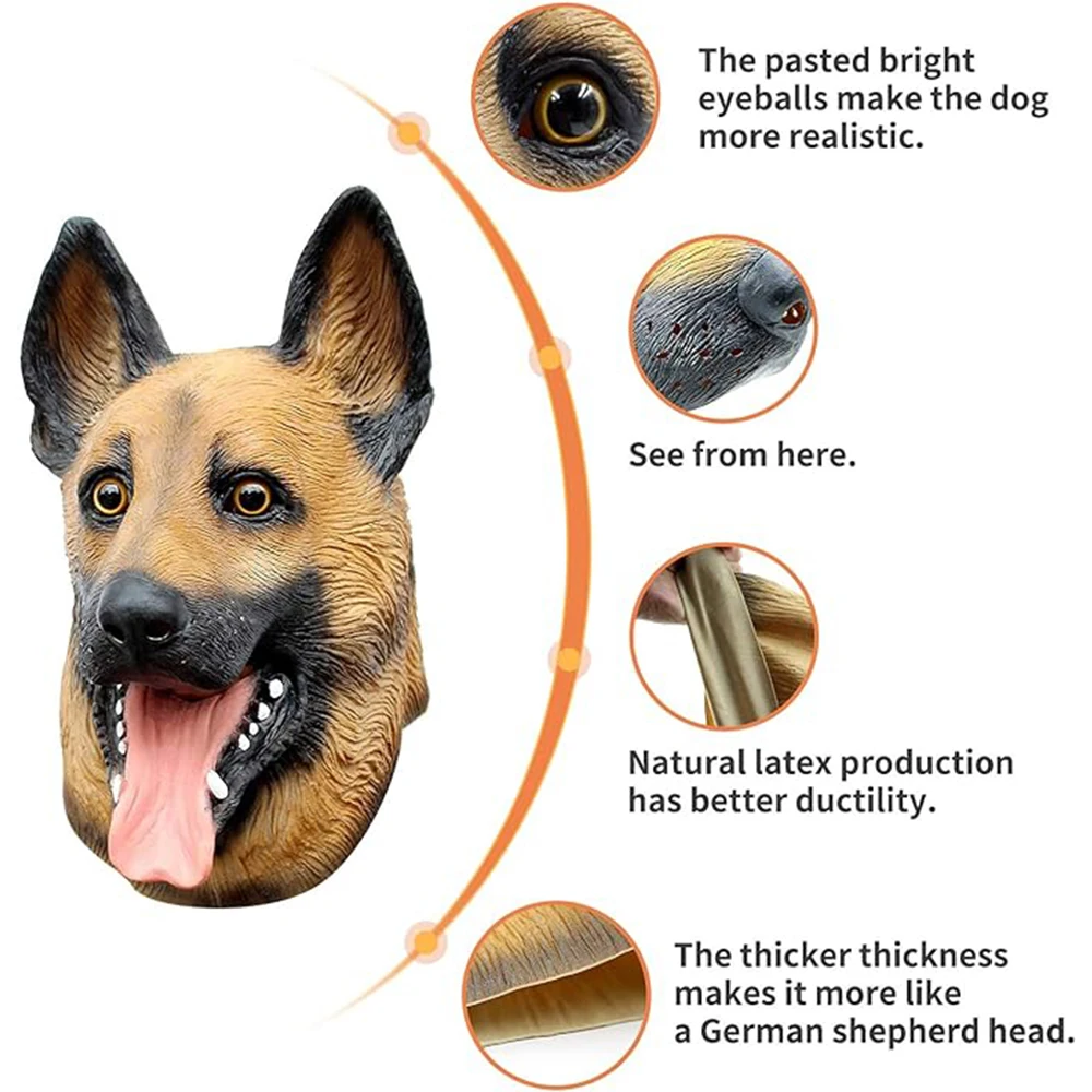 German Shepherd Mask Halloween Party Cosplay Animal Costume Sheepdog Dog Head Masks Funny Realistic Animal Full Head German Shepherd Mask Halloween Party Cosplay Animal Costume Sheepdog Dog Head Masks Funny Realistic Animal Full Head