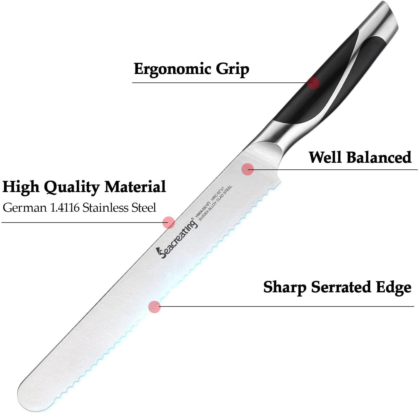 German Stainless Steel Serrated Sourdough Bread Knife German Stainless Steel Serrated Sourdough Bread Knife