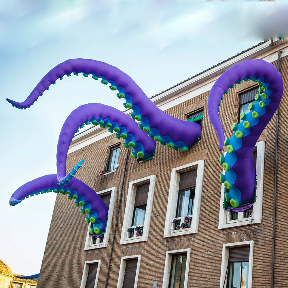 Giant Purple Inflatable Octopus Tentacle With Blower For Halloween Outdoor Events Commercial Performance Stage Roof