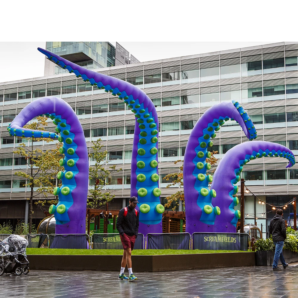 Giant Purple Inflatable Octopus Tentacle With Blower For Halloween Outdoor Events Commercial Performance Stage Roof