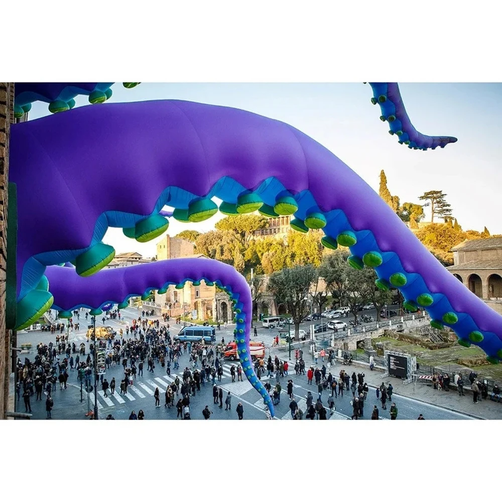 Giant Purple Inflatable Octopus Tentacle With Blower For Halloween Outdoor Events Commercial Performance Stage Roof