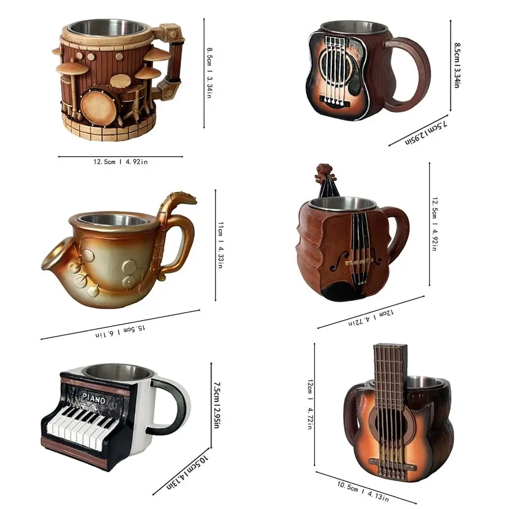Gifts Resin Musical Instrument Coffee Mug Durable Handcrafted Coffee Cup Guitar Pattern Water Cup for Desktop Ornament