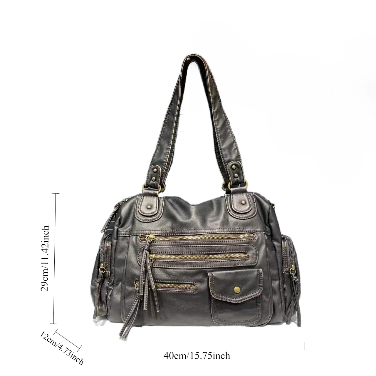 Girl Single Shoulder Crossbody Bag Vintage Washed Leather Motorcycle Bag Large Capacity Multi Pocket Bag Girl Single Shoulder Crossbody Bag Vintage Washed Leather Motorcycle Bag Large Capacity Multi Pocket Bag