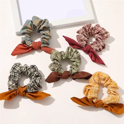 Girls Hair Scrunchies Plaid Hair Tie Girls Hair Scrunchies Plaid Hair Tie