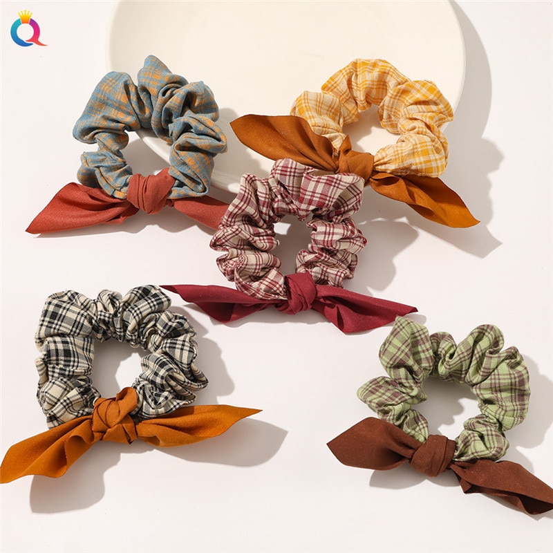 Girls Hair Scrunchies Plaid Hair Tie Girls Hair Scrunchies Plaid Hair Tie