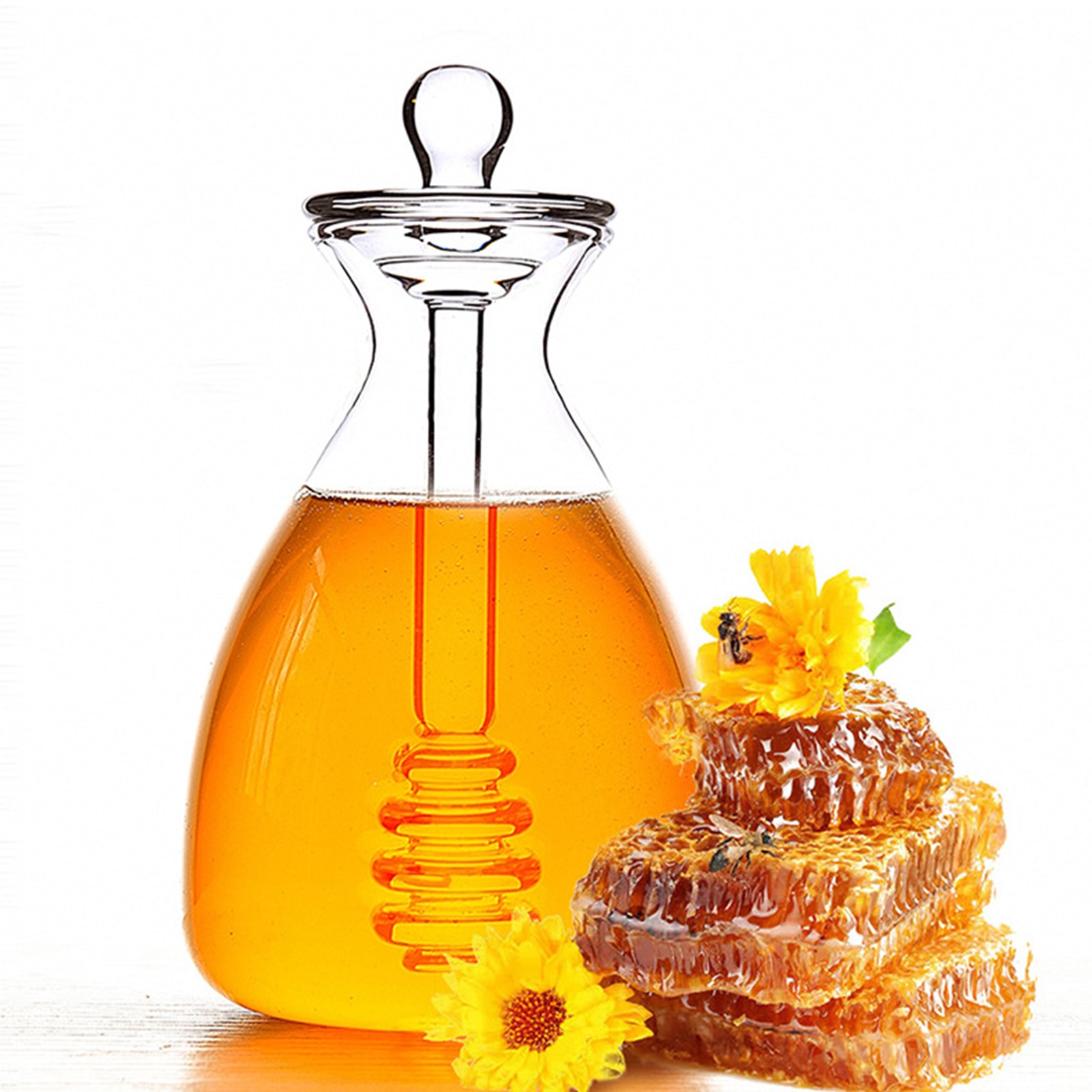 Glass 500ml Honey Pot with Dipper Glass 500ml Honey Pot with Dipper