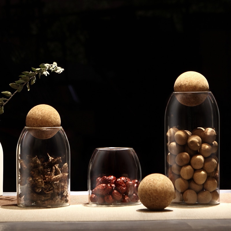 Glass Canister with Cork Lid Kitchen Organizer