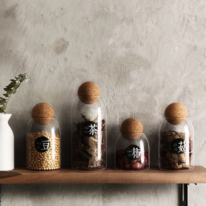 Glass Canister with Cork Lid Kitchen Organizer Glass Canister with Cork Lid Kitchen Organizer