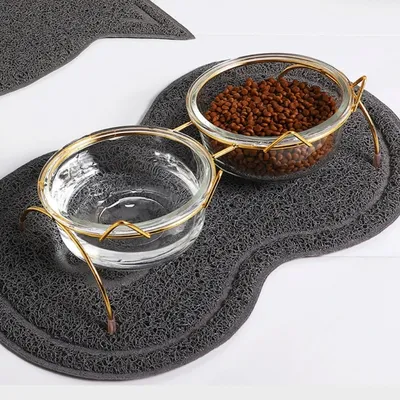 Glass Cat Bowl with Metal Rack Glass Cat Bowl with Metal Rack