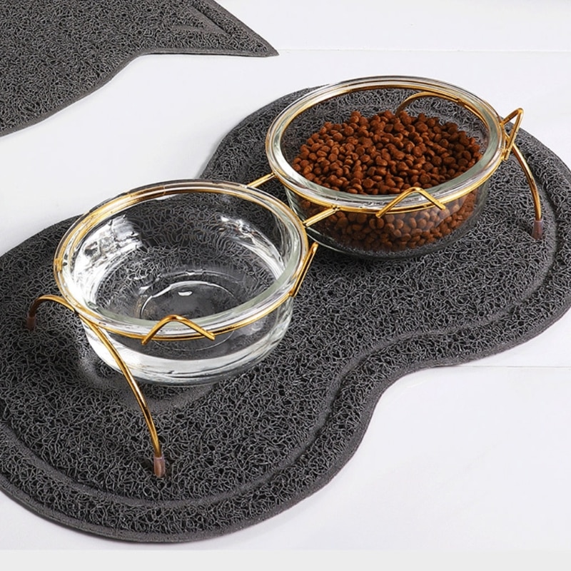 Glass Cat Bowl with Metal Rack Glass Cat Bowl with Metal Rack