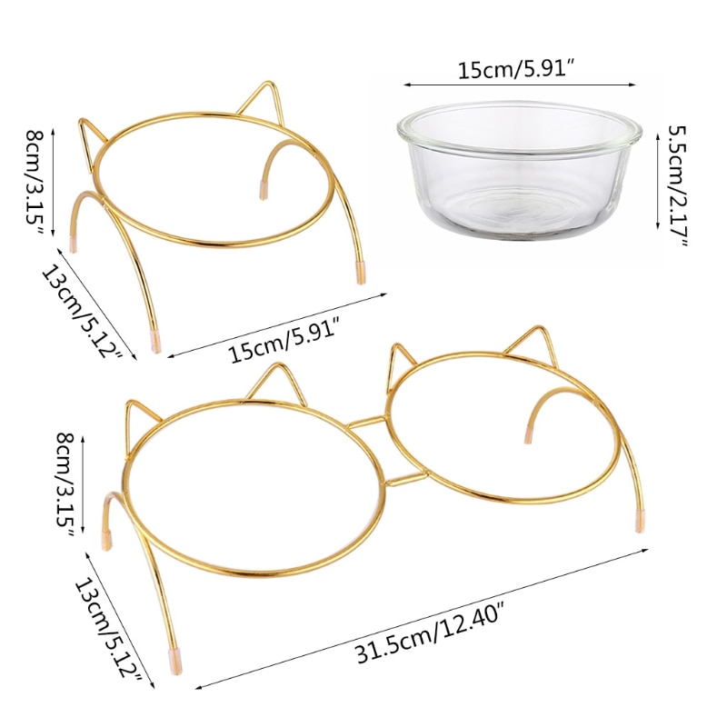 Glass Cat Bowl with Metal Rack Glass Cat Bowl with Metal Rack