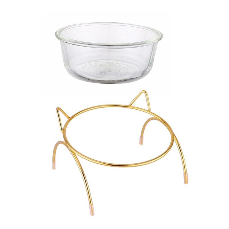Glass Cat Bowl with Metal Rack Glass Cat Bowl with Metal Rack