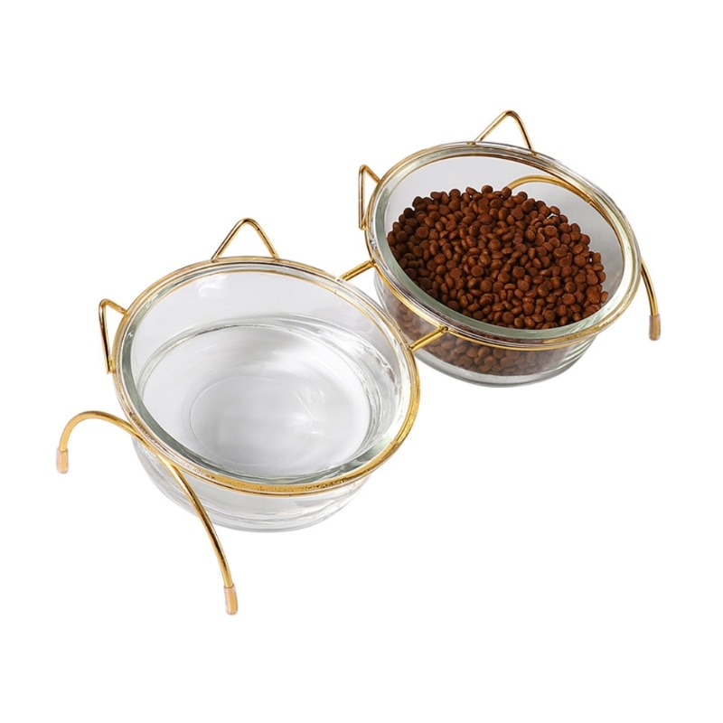 Glass Cat Bowl with Metal Rack Glass Cat Bowl with Metal Rack