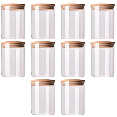 Glass Containers with Wood Lids (10 Pcs)