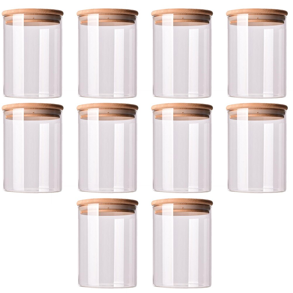 Glass Containers with Wood Lids (10 Pcs)