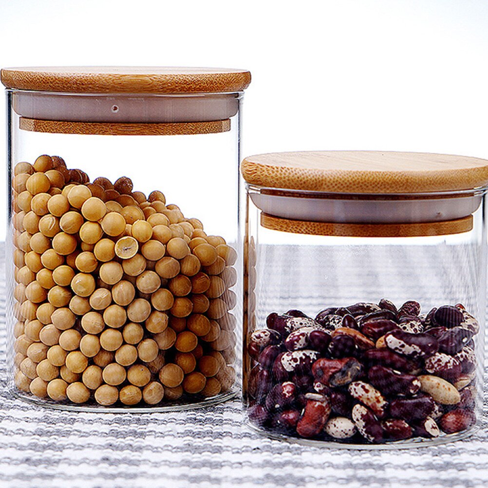 Glass Containers with Wood Lids (10 Pcs)