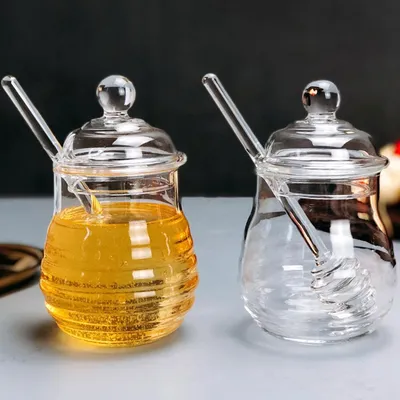 Glass Honey Jar with Glass Honey Dipper