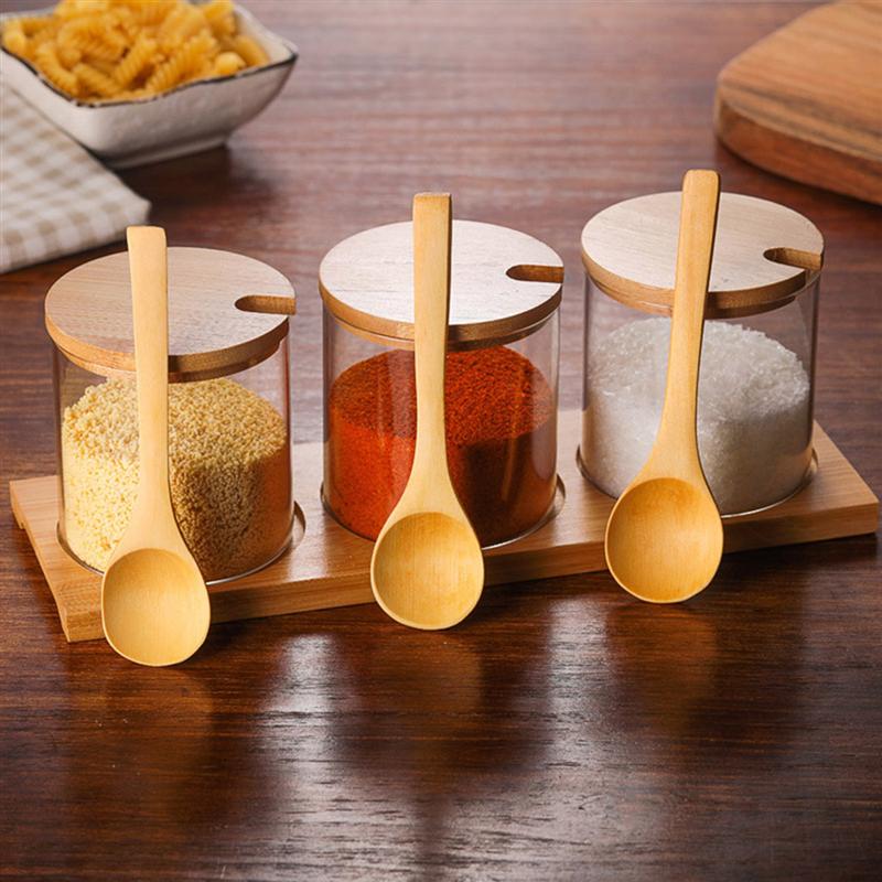 Glass Jar with Spoon and Wooden Lid Glass Jar with Spoon and Wooden Lid