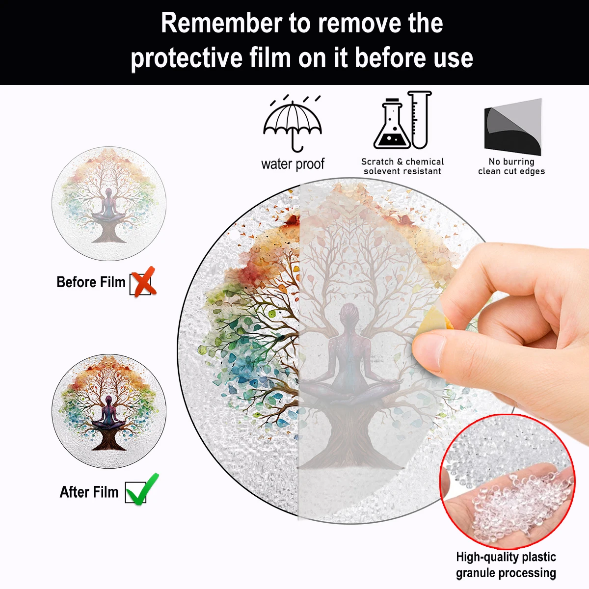 Glass Pattern Yoga Tree of Life Stained Suncatcher Four Seasons Theme Window Wall Hanging Ornament Glass Panel Decor