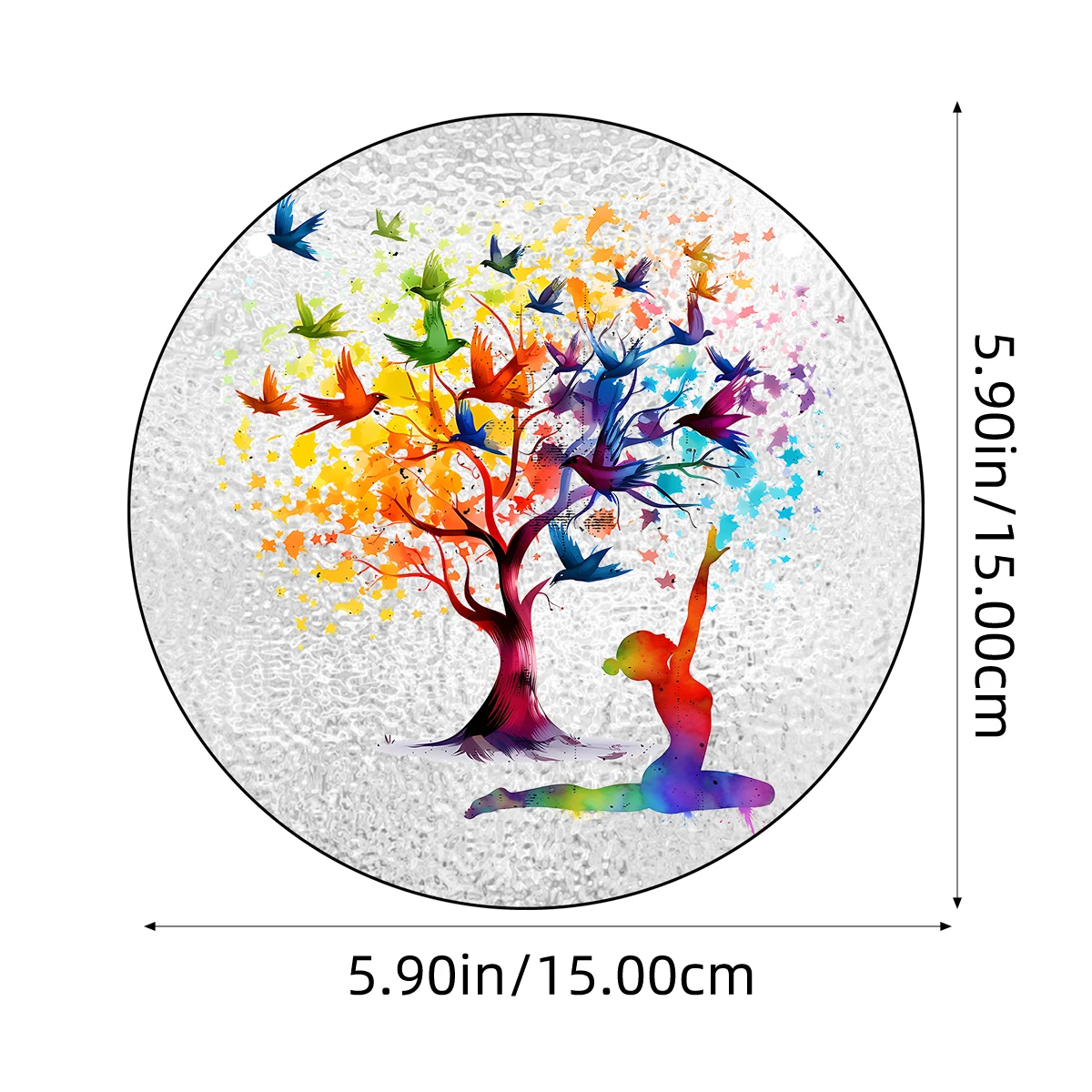 Glass Pattern Yoga Tree of Life Stained Suncatcher Four Seasons Theme Window Wall Hanging Ornament Glass Panel Decor
