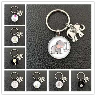 Glass Pendant Elephant Keyring