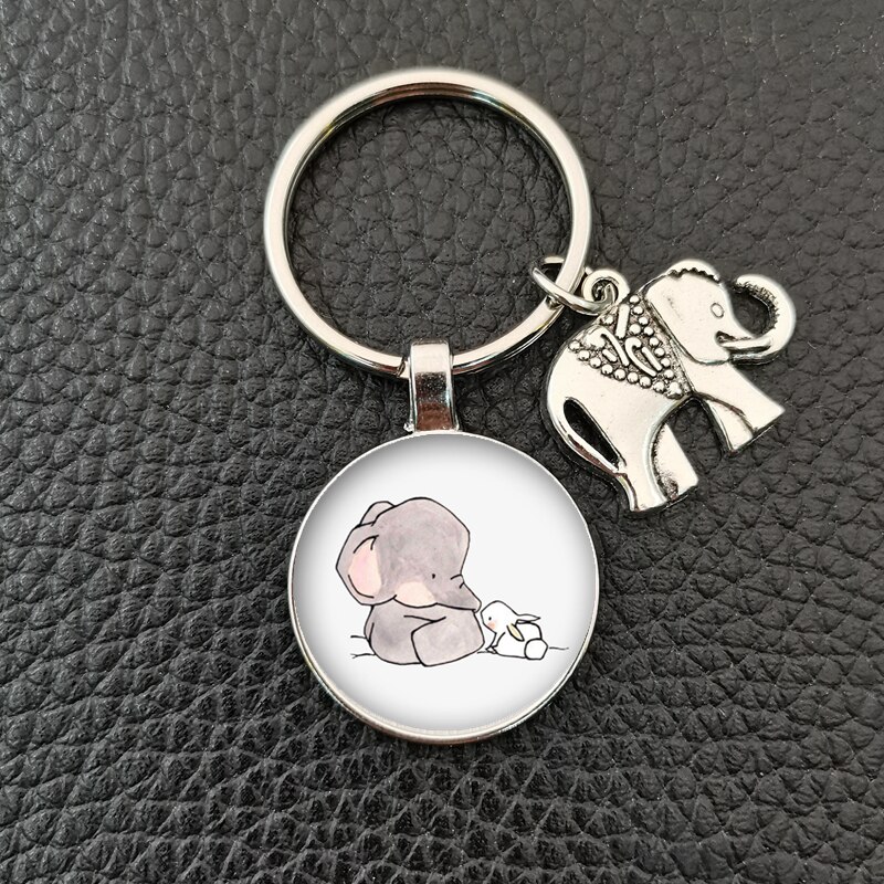 Glass Pendant Elephant Keyring