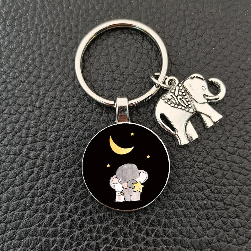 Glass Pendant Elephant Keyring