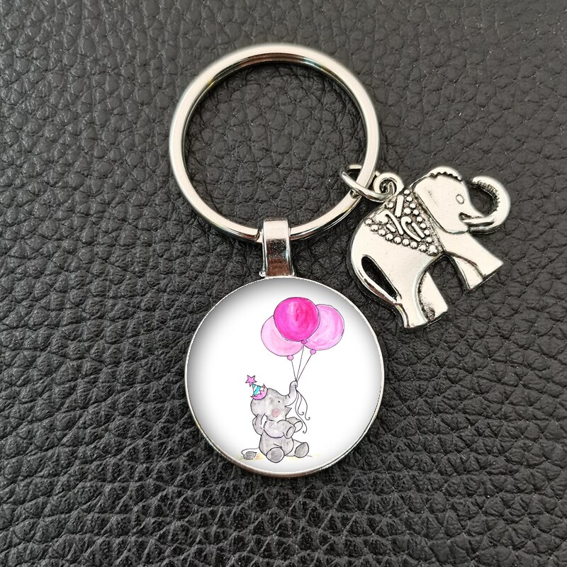 Glass Pendant Elephant Keyring