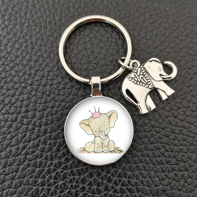 Glass Pendant Elephant Keyring
