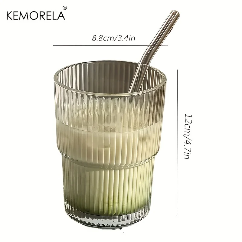 Glass Tumbler With Lid And Straw 450ml Stripe Glass Cup Transparent Cup Drinkware Glass Tumbler With Lid And Straw 450ml Stripe Glass Cup Transparent Cup Drinkware