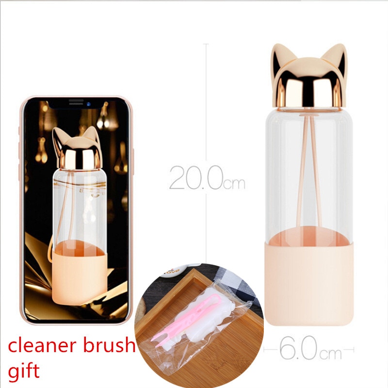 Glass Water Bottle Cat Ears Design