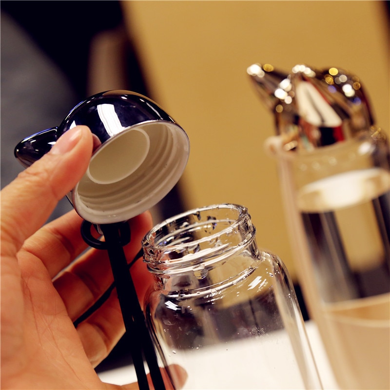 Glass Water Bottle Cat Ears Design