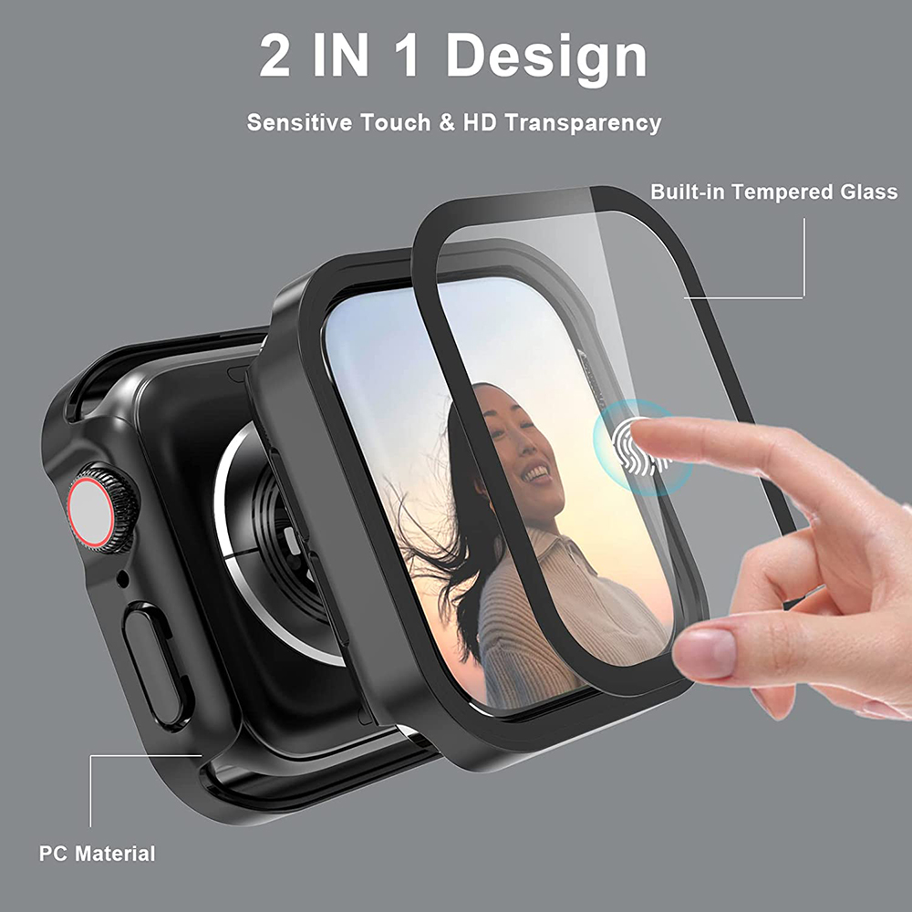 Glass+Cover for Apple Watch Case Tempered Screen Protector Protective iWatch series 7 8 SE 6 5 4