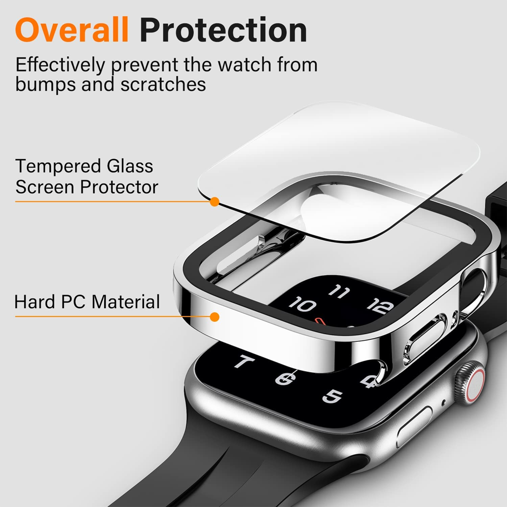 Glass+Cover for Apple Watch Case Tempered Screen Protector Protective iWatch series 7 8 SE 6 5 4
