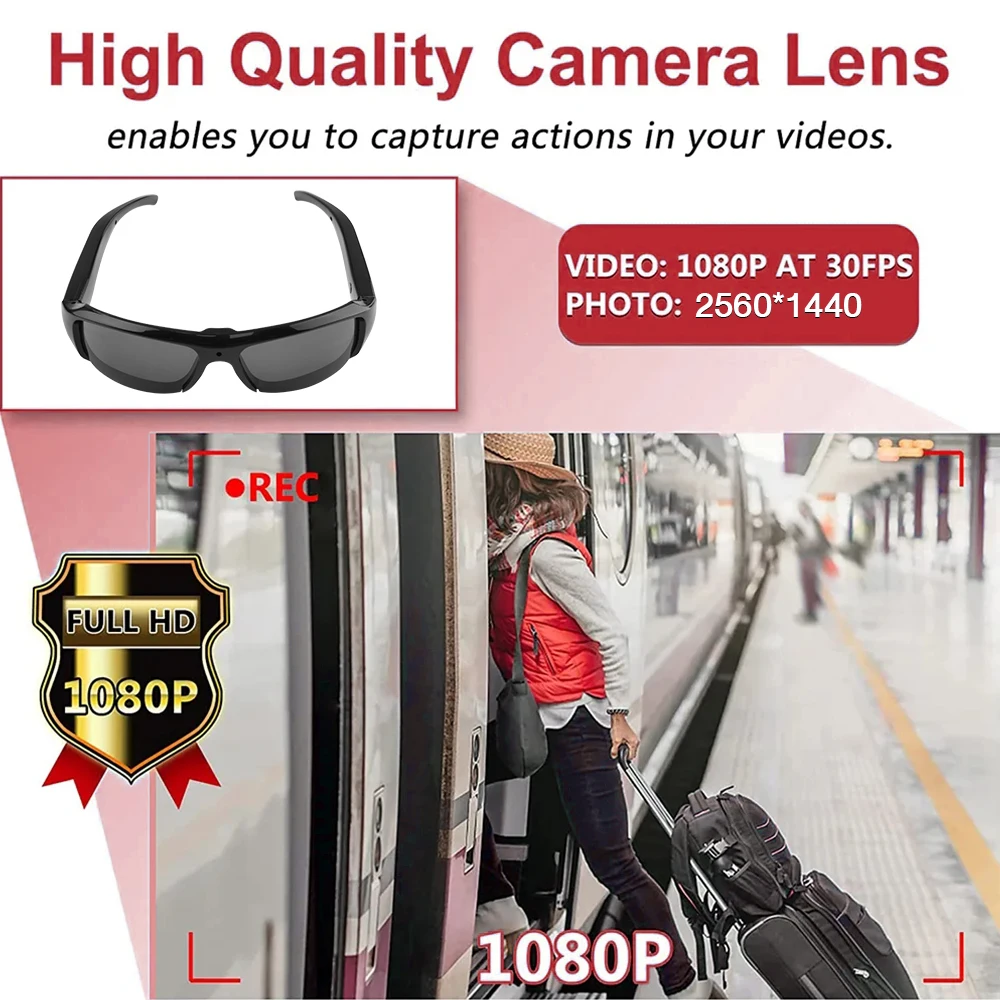 Glasses Camera HD 1080P Video Take Photo Outdoor Video Recorder Cycling Wearable Protable Mini Camera One Button Control Glasses Camera HD 1080P Video Take Photo Outdoor Video Recorder Cycling Wearable Protable Mini Camera One Button Control